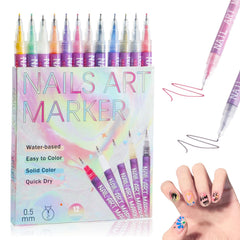 Tabriyot 12-color nail art pens set swatches show vibrant quick-dry designs for home manicures