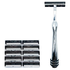 Taconic Shave heavyweight razor handle with chrome plating and grip for a secure wet-shaving hold