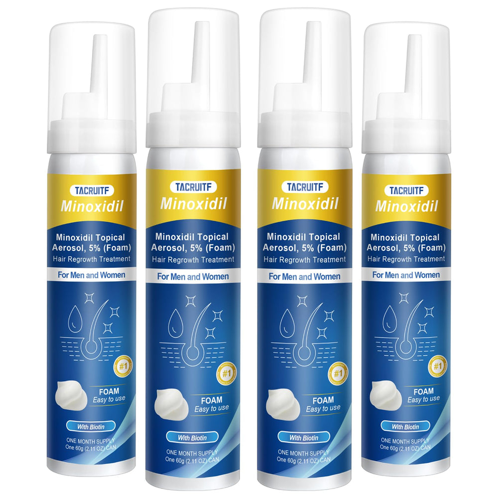 Tacruitf Minoxidil Foam 4-pack display for convenient regrowth routine