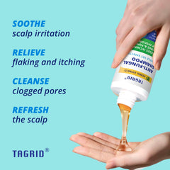 TAGRID shampoo scalp-application image illustrating easy, non-irritating wash.