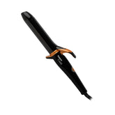 TAIFF Curves curling iron barrel closeup shows black titanium for shiny, smooth curls