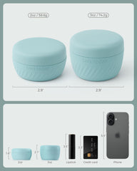 TakeToday leak-proof seal demonstrated on silicone cream jars during travel use