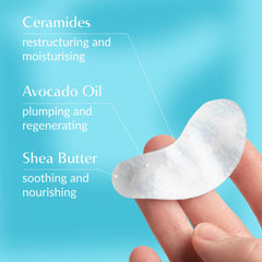 Talika Eye Therapy Patch on the eye area demonstrates soothing, smoothing action for tired eyes.