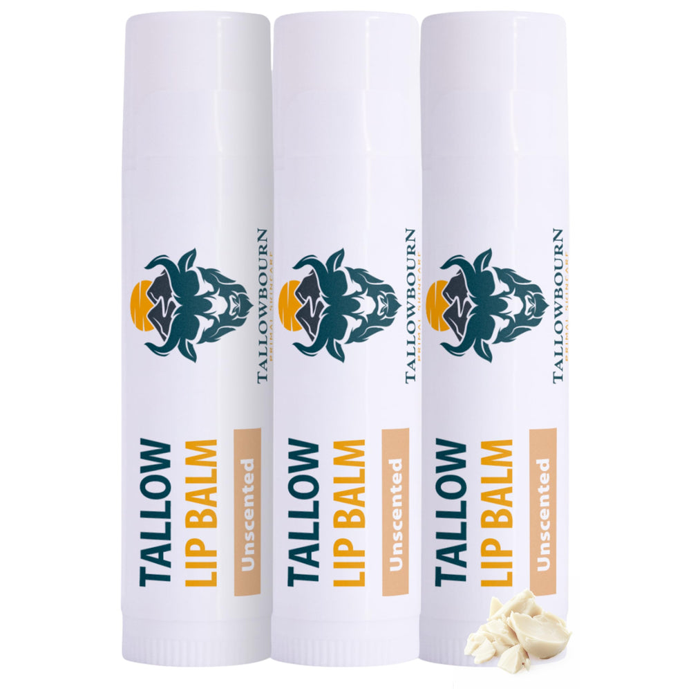 Tallowbourn lip balm 3-pack packaging for on-the-go moisture and daily use.