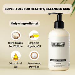 TALLOWRX lotion with jojoba oil close-up highlights soothing, non-greasy feel