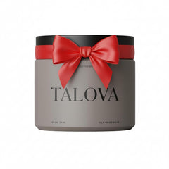 TALOVA face + body balm jar shows creamy texture for deep moisture and barrier support.