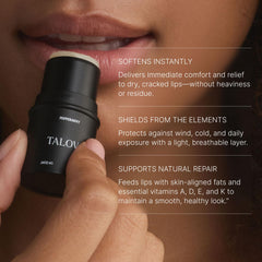 TALOVA overnight moisturizer swatch demonstrates smoothing texture on lips.