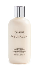 Tan-Luxe Gradual glow bottle demonstrates buildable, natural color