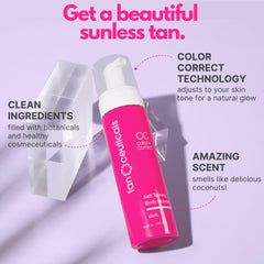 Tanceuticals CC Self Tanning Mousse application shows smooth streak-free tan in action.