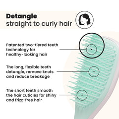 Tangle Teezer Ultimate Detangler two-tier teeth highlight knot removal and smoother strands.