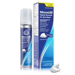 TARO Minoxidil 5% foam bottle for daily thinning hair support.