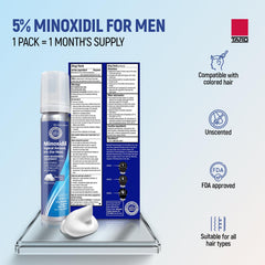TARO Minoxidil 5% Foam on scalp highlights targeted application for thinning areas.