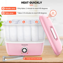 TASALON hot towel steamer open lid reveals towel rack for quick prep.