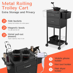TASALON salon trolley cart wheels highlight smooth, quiet mobility on any floor.