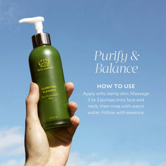 Tata Harper Clarifying Cleanser closeup of light foam showing refreshing cleansing action.