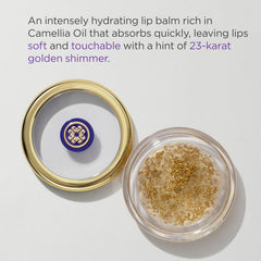 TATCHA Camellia Gold Spun Lip Balm being applied for smooth lips