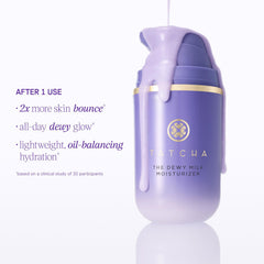 TATCHA The Dewy Milk Moisturizer swirl on skin reveals a silky texture delivering light hydration.