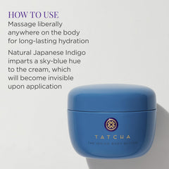 TATCHA Indigo Body Butter close-up shows concentrated indigo soothing properties.