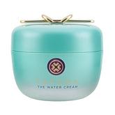TATCHA Jumbo Water Cream bottle close-up shows oil-free hydration for balanced skin.