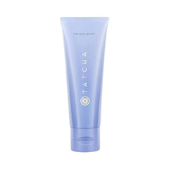 TATCHA Rice Wash bottle pour shows gentle cleanse and smooth skin prep.