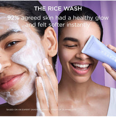 TATCHA Rice Wash Japanese rice powder detail emphasizes luminosity-boosting properties.