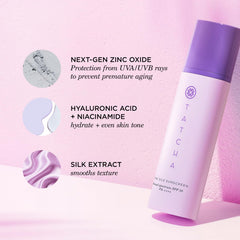 TATCHA The Silk Sunscreen application swatch demonstrates easy blend into skin.