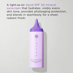 TATCHA The Silk Sunscreen cream texture close-up highlights sheer radiant finish.