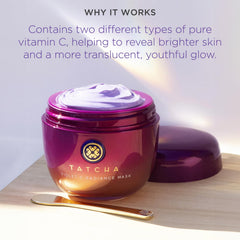 TATCHA Violet-C Radiance Mask close-up shows creamy texture and vitamin C-rich formula.