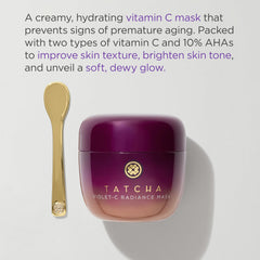 TATCHA Violet-C Radiance Mask spoon helps precise application for brightening benefits.