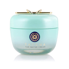 TATCHA Water Cream bottle closeup highlighting oil-free hydration for balanced skin.