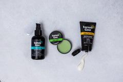 Tattoo Goo aftercare lotion tube demonstrates lightweight hydration for color maintenance