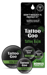 Tattoo Goo tattoo balm tin front view for at-home soothing aftercare.