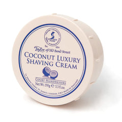 Taylor of Old Bond Street coconut shaving cream bowl showcases rich lather for smooth shaves.