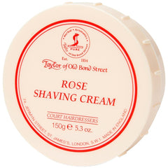 Taylor of Old Bond Street Rose shaving cream jar front for a luxurious rose-scented shave.