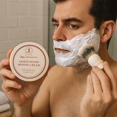 Taylor of Old Bond Street sandalwood cream with brush creating creamy lather
