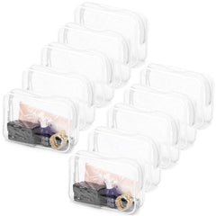 Tbestmax clear cosmetic bags 10-pack arranged for easy travel organization.