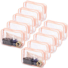 Tbestmax peach pink clear cosmetic bag front view for easy travel access