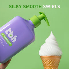 TBH conditioner smoothing shot emphasizing detangling and easy styling after school