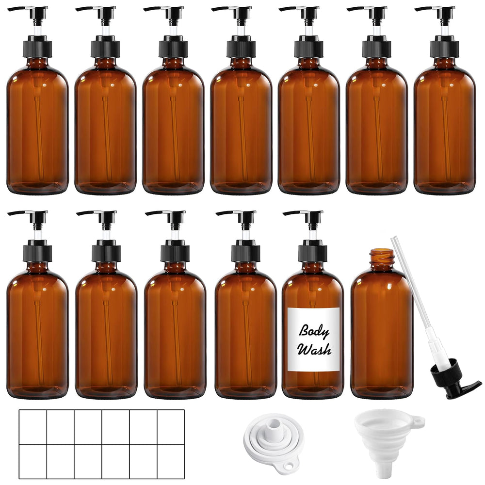 TBWIND amber glass bottle 8oz with pump top for hand soap or serums.