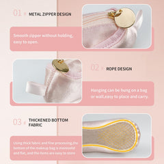 TCULIHWY makeup ballet bag side view highlighting easy access and organization.