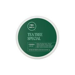 Tea Tree Forming Cream packaging highlights flexible hold for all hair types.