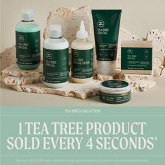 Tea Tree Grooming Pomade jar back highlights soft hold and conditioning ingredients.