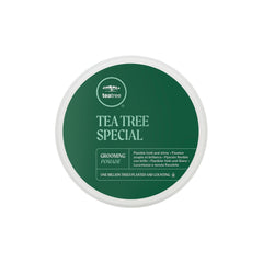 Tea Tree Grooming Pomade jar front shows flexible hold for defined waves and shine.