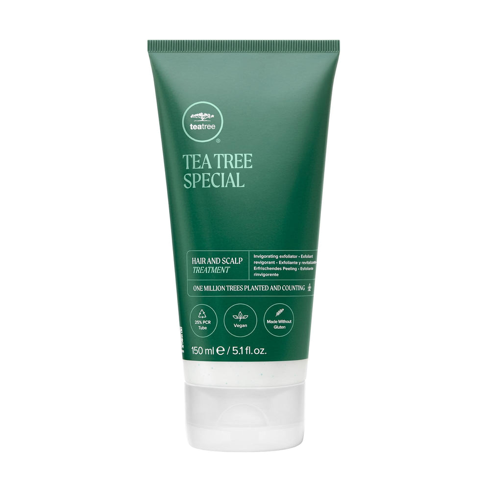 Tea Tree Hair Mask bottle highlights hydrating treatment for all hair types.