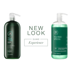 Tea Tree Hand Soap bottle closeup highlights the label and Tingle Complex blend.