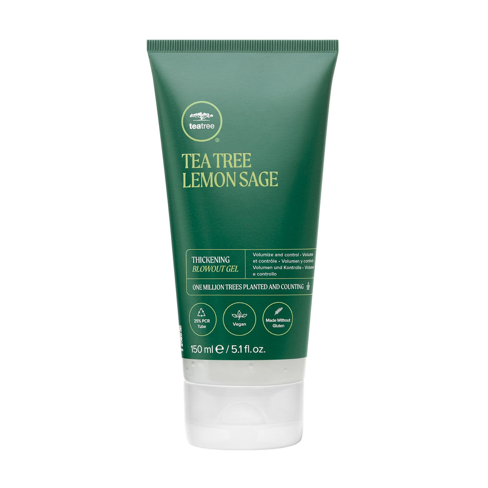 Tea Tree Lemon Sage Thickening Blowout Gel bottle pour for weightless volume.