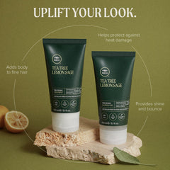 Tea Tree Lemon Sage dispensed cream close-up for smooth, controlled styling.