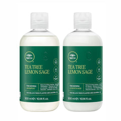 Tea Tree Lemon Sage Thickening Shampoo bottle boosts volume for fine hair.