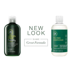 Tea Tree Lemon Sage Thickening Spray bottle provides grip for versatile styling.