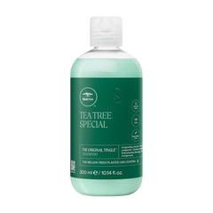 Tea Tree Special Shampoo bottle front highlighting invigorating tingle for scalp refreshment